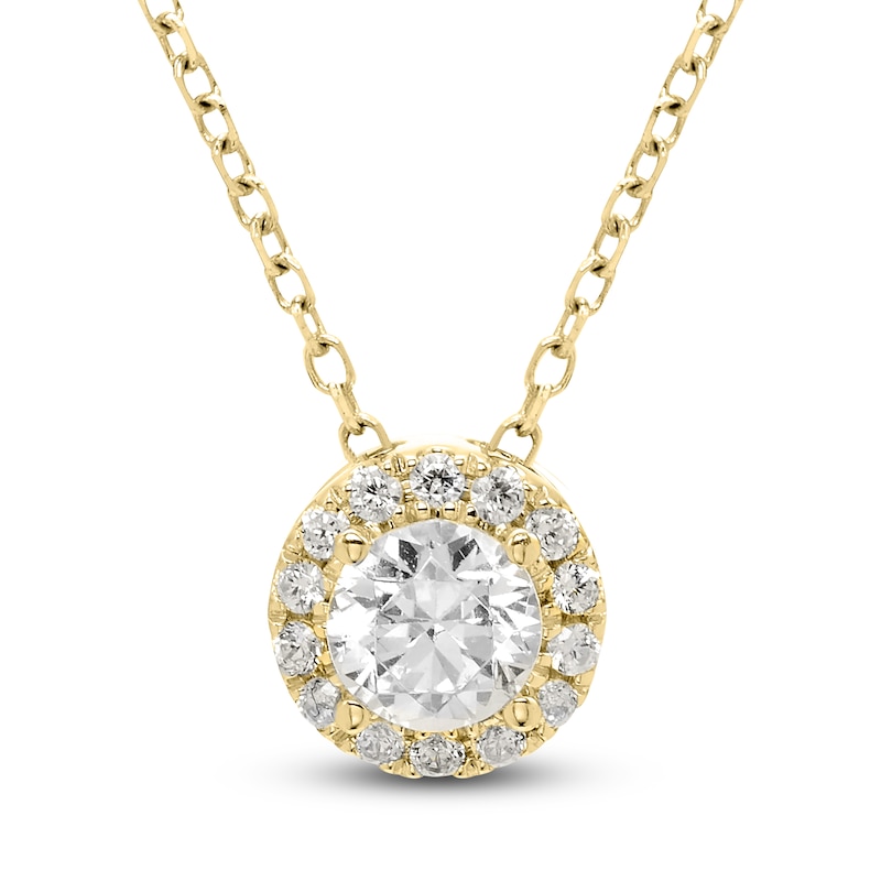 Main Image 1 of Brilliant Moments Diamond Halo Necklace 1/4 ct tw 14K Yellow Gold 18&quot;