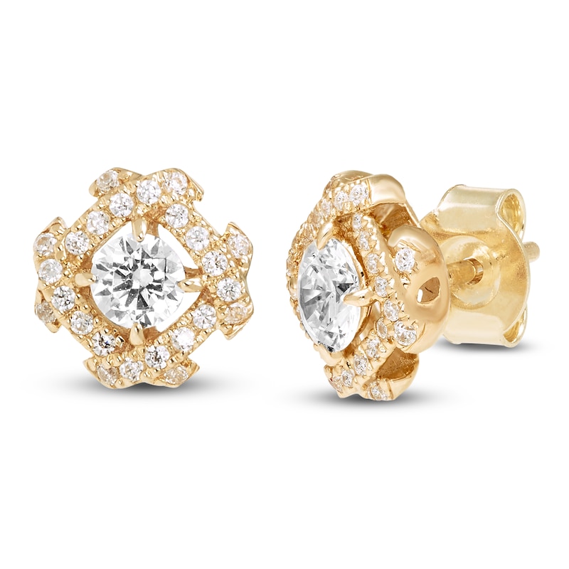 Main Image 2 of Unspoken Diamond Halo Stud Earrings 1/2 ct tw 14K Yellow Gold