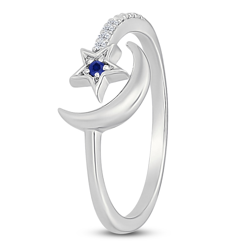 Main Image 2 of Blue & White Lab-Created Sapphire Moon & Star Ring Sterling Silver