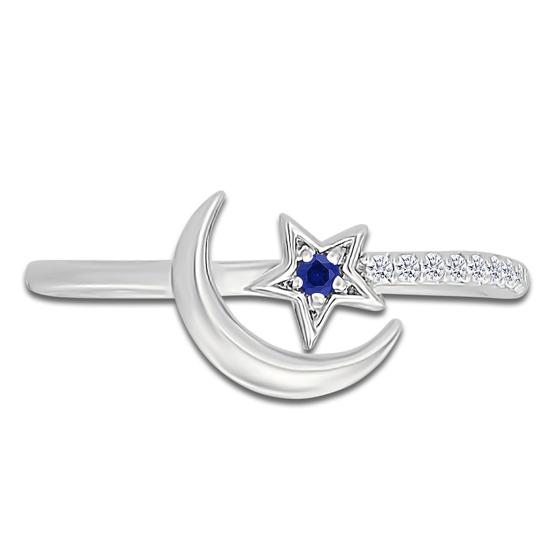 Main Image 3 of Blue & White Lab-Created Sapphire Moon & Star Ring Sterling Silver