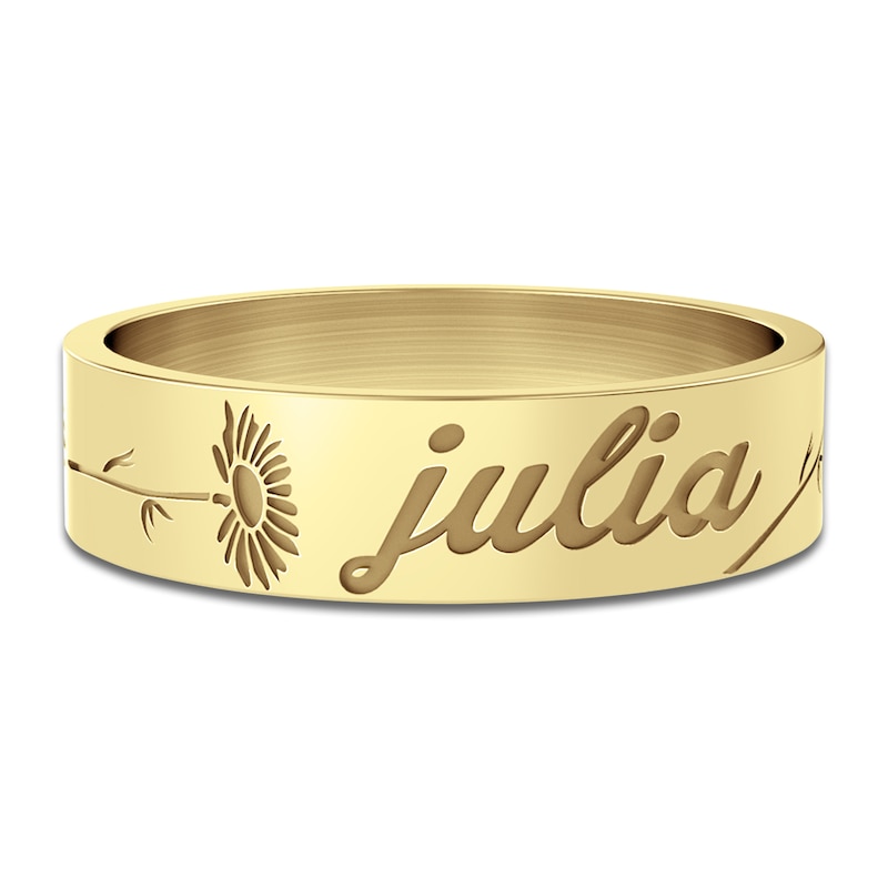 Main Image 3 of Birth Flower & Name Ring 24K Yellow Gold-Plated Sterling Silver