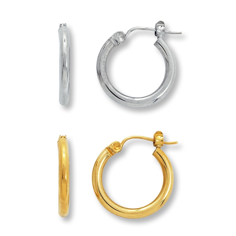 Hoop Earrings  Boxed Gift Set 14K Two-Tone Gold