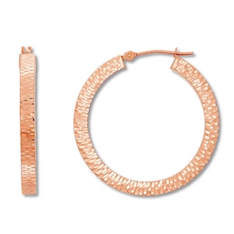 Textured Square Edge Hoop Earrings 14K Rose Gold