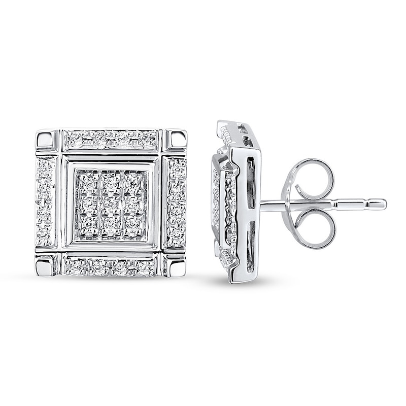 Main Image 2 of Men's Stud Earrings 1/5 ct tw Diamonds 10K White Gold