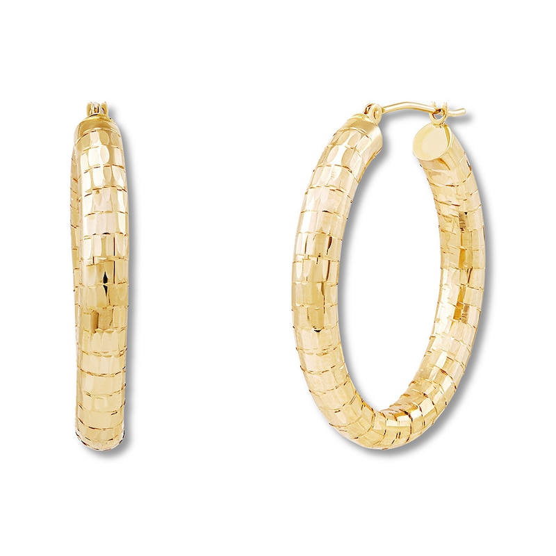 Textured Hoop Earrings 10K Yellow Gold 30mm | Jared