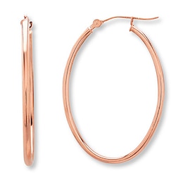 Oval Hoop Earrings 14K Rose Gold 32mm