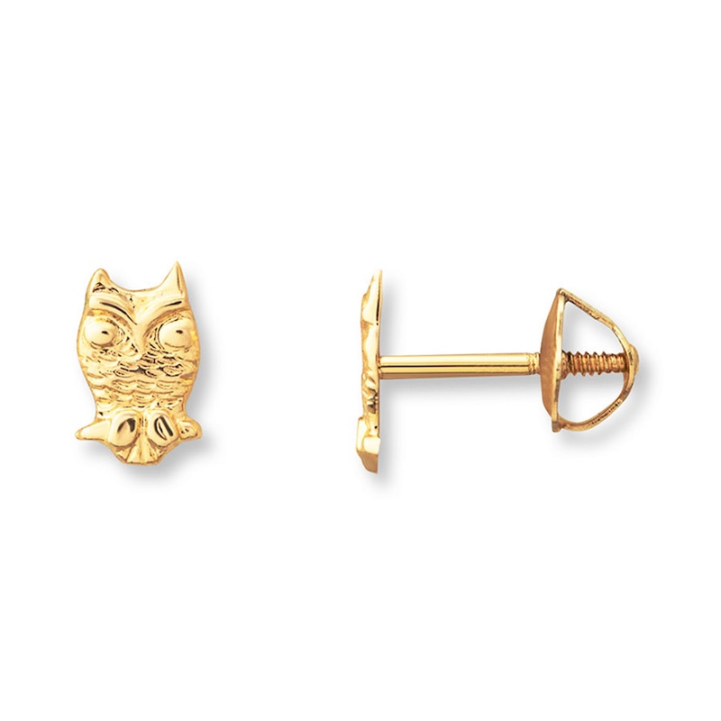 Main Image 1 of Children's Owl Earrings 14K Yellow Gold