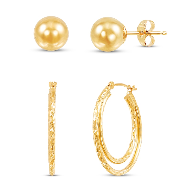 Hoop & Stud Earrings Set 10K Yellow Gold 25mm