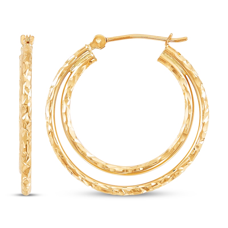 Hoop & Stud Earrings Set 10K Yellow Gold 25mm