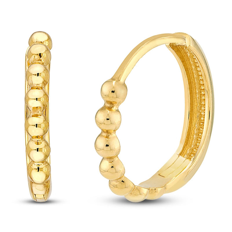 Beaded Huggie Earrings 14K Yellow Gold