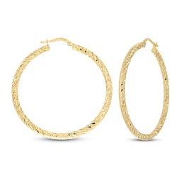 Patterned Hoop Earrings 14K Yellow Gold