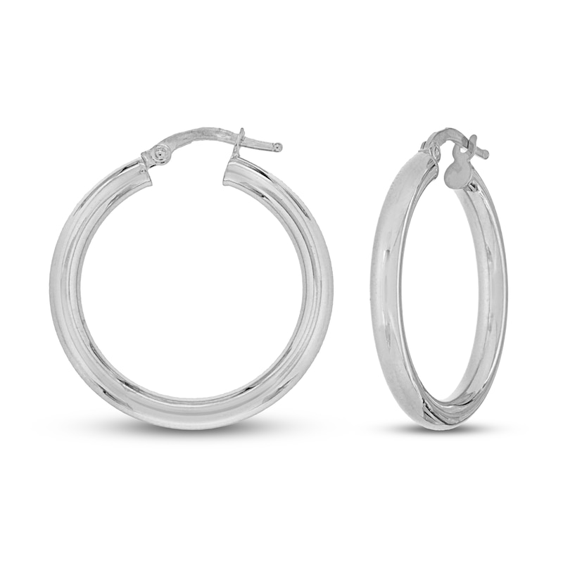 Main Image 1 of High Polish Hoop Earrings 14K White Gold