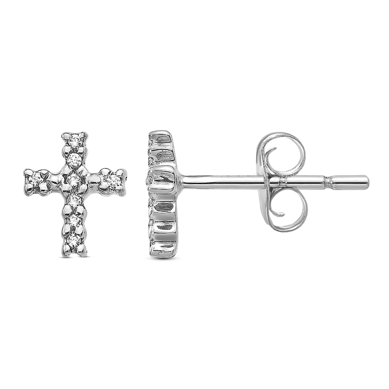 Polished Cross Earrings Diamond Accents 14K White Gold