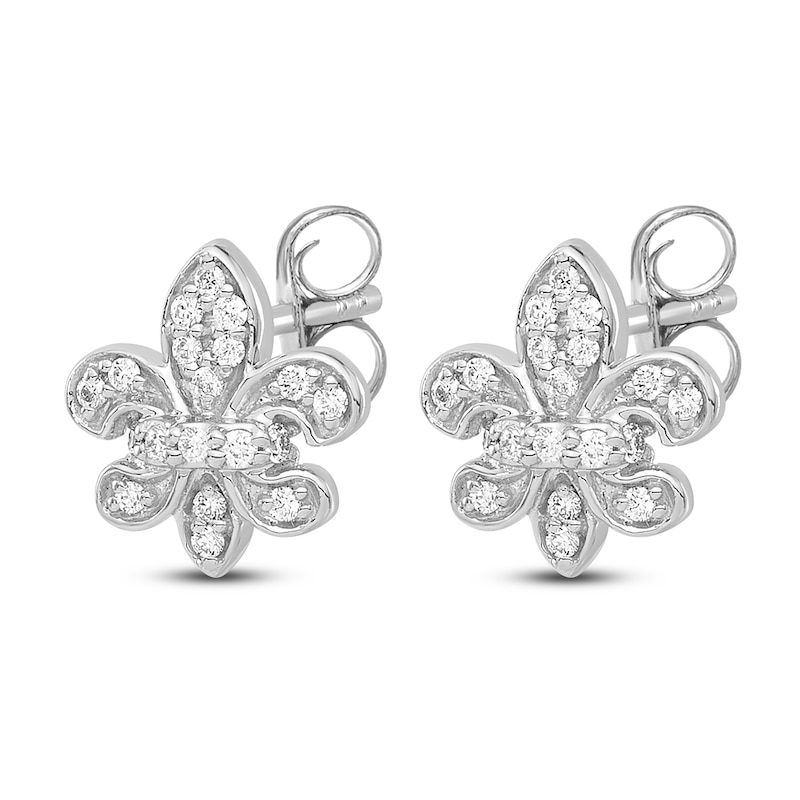 Fleur De Lys Earrings 1/20 ct tw Diamonds 14K White Gold
