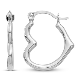 Heart Hoop Earrings 14K White Gold 15mm