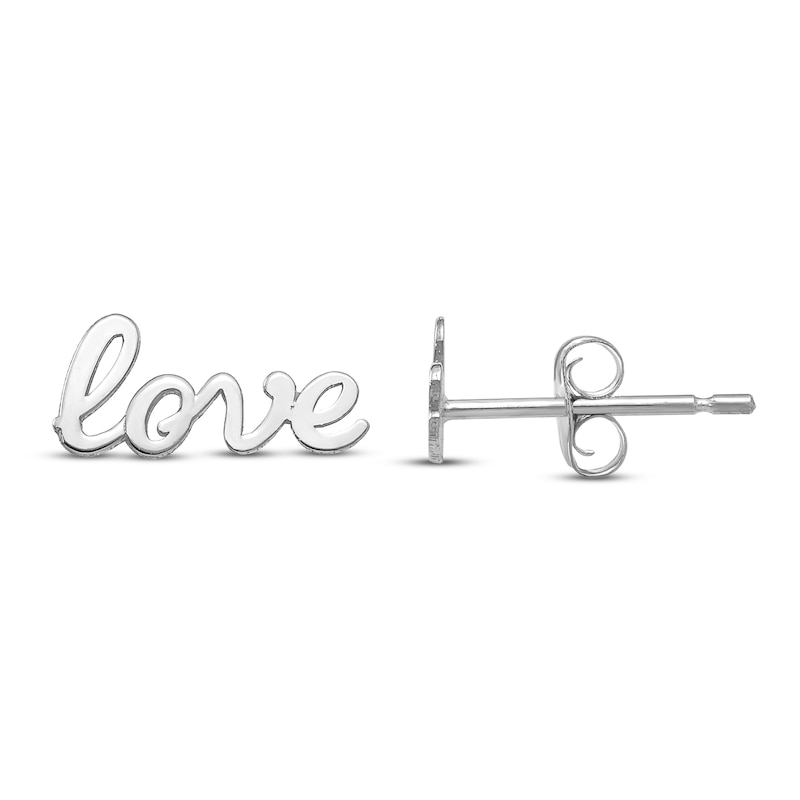 Love Stud Earrings 14K White Gold