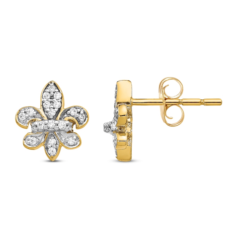 Fleur De Lys Stud Earrings 14K Yellow Gold