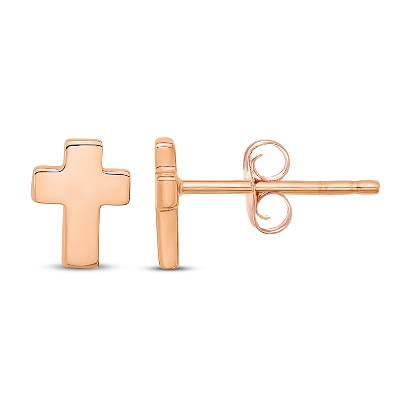 Cross Stud Earrings 14K Rose Gold