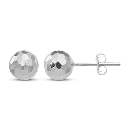 Diamond-Cut Ball Stud Earrings 14K White Gold