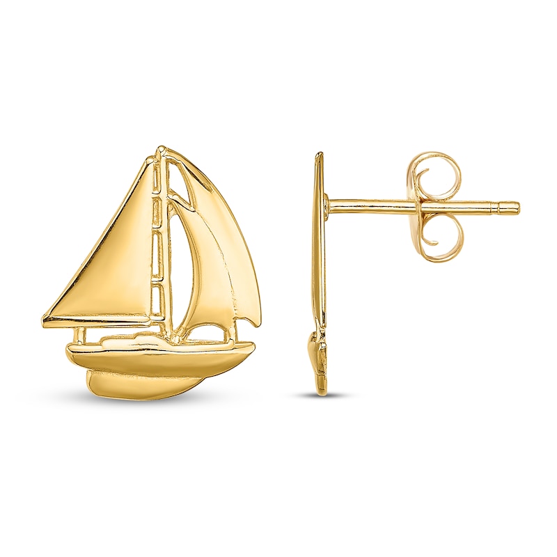 Sailboat Stud Earrings 14K Yellow Gold