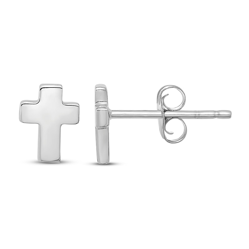 Cross Stud Earrings 14K White Gold