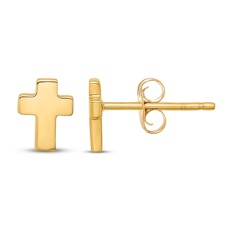 Cross Stud Earrings 14K Yellow Gold