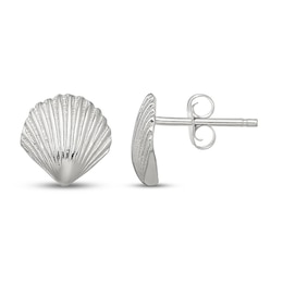 Sea Shell Stud Earrings 14K White Gold