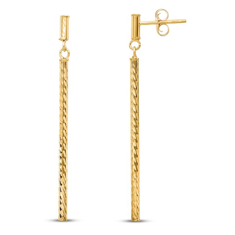 Main Image 1 of Diamond-cut Bar Dangle Earrings 14K Yellow Gold