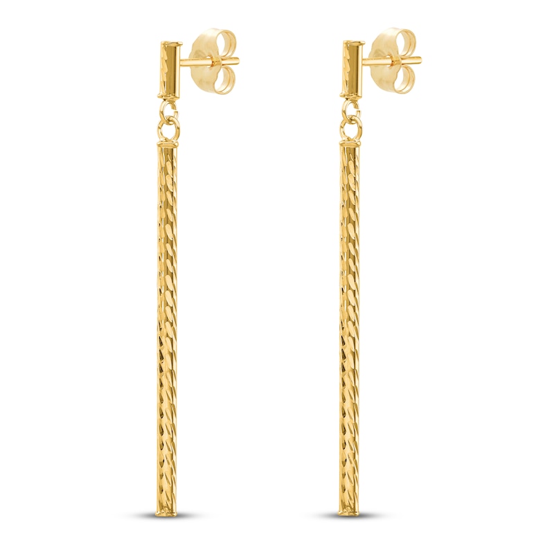 Main Image 2 of Diamond-cut Bar Dangle Earrings 14K Yellow Gold