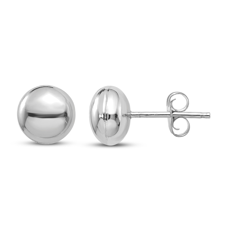 Button Stud Earrings 14K White Gold