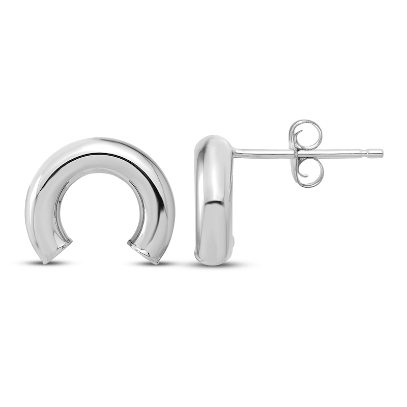 Tube Stud Earrings 14K White Gold