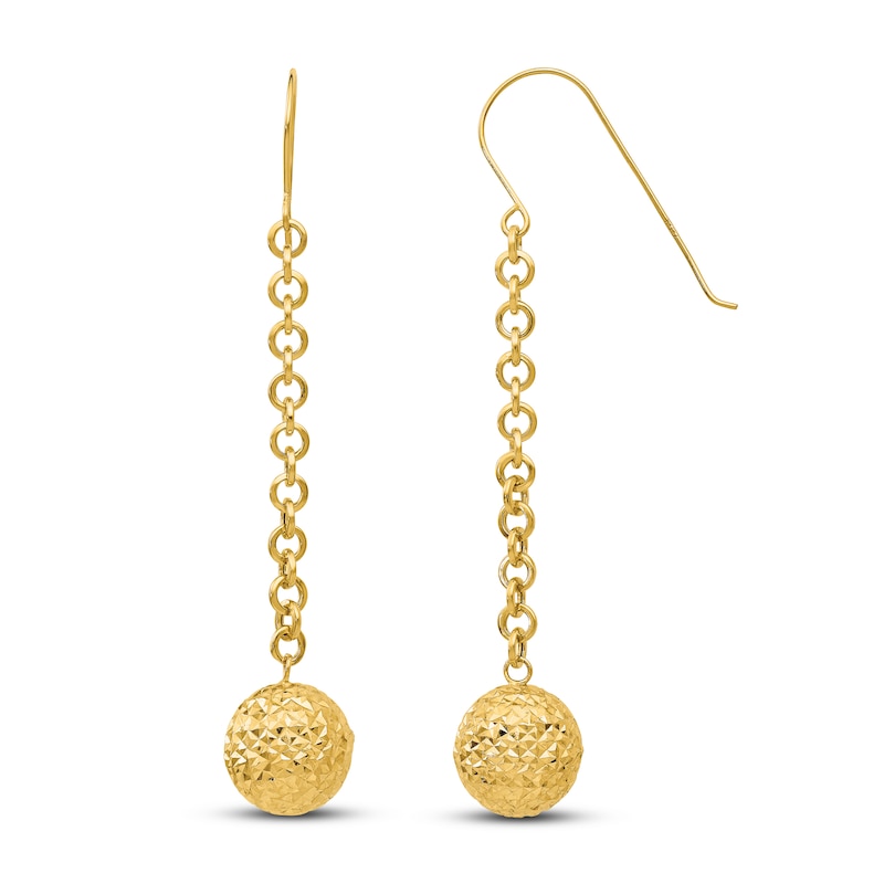 Diamond-cut Bead Dangle Earrings 14K Yellow Gold