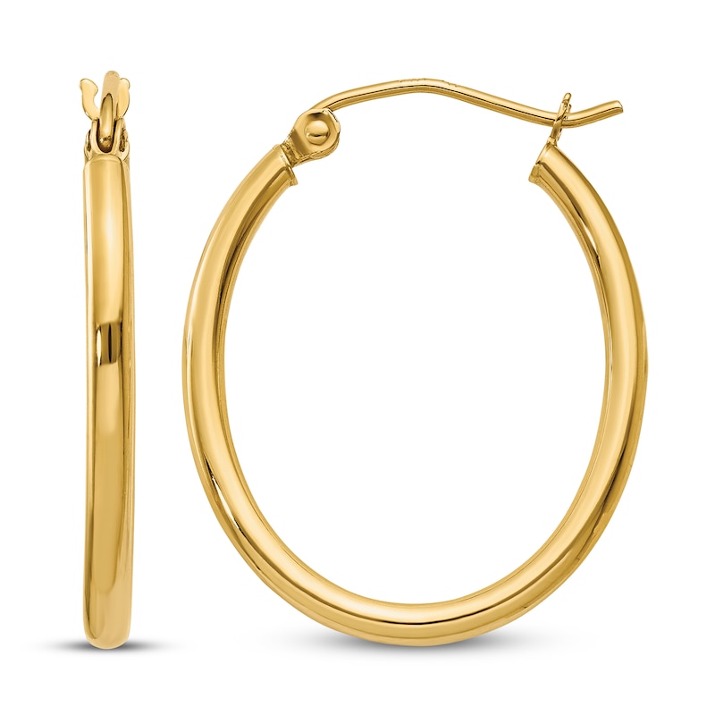 Polished Oval Hoop Earrings 14K Yellow Gold