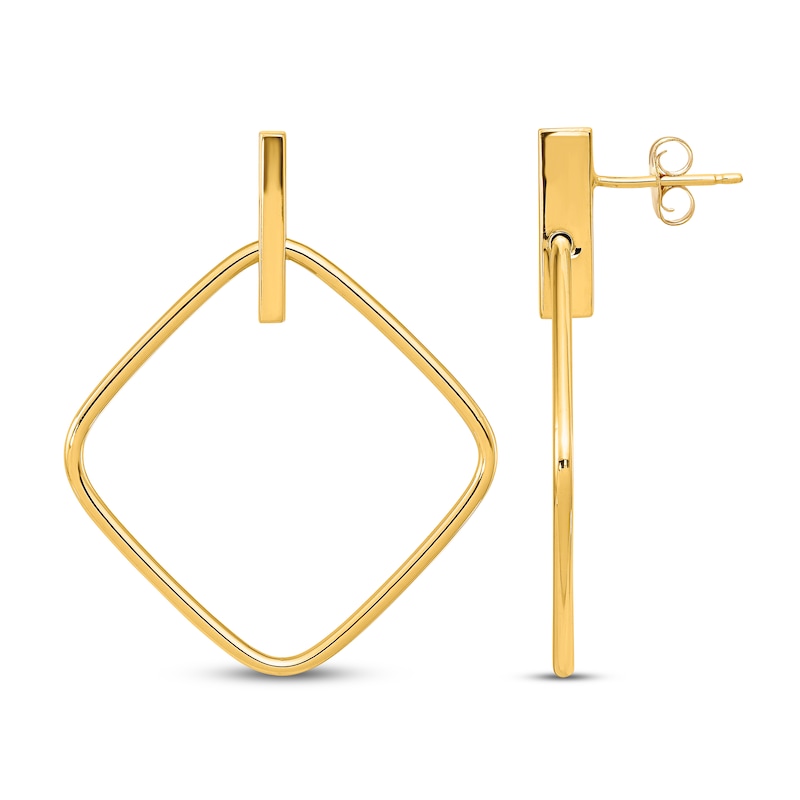 Square Post Dangle Earrings 14K Yellow Gold