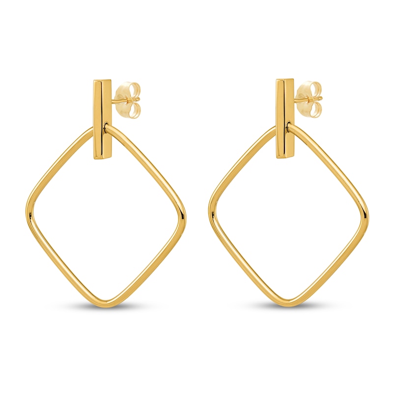 Square Post Dangle Earrings 14K Yellow Gold