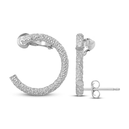 Diamond-Cut Climber Hoop Earrings 14K White Gold