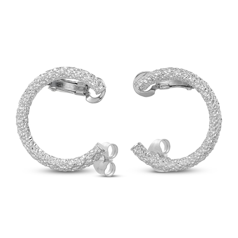 Diamond-Cut Climber Hoop Earrings 14K White Gold