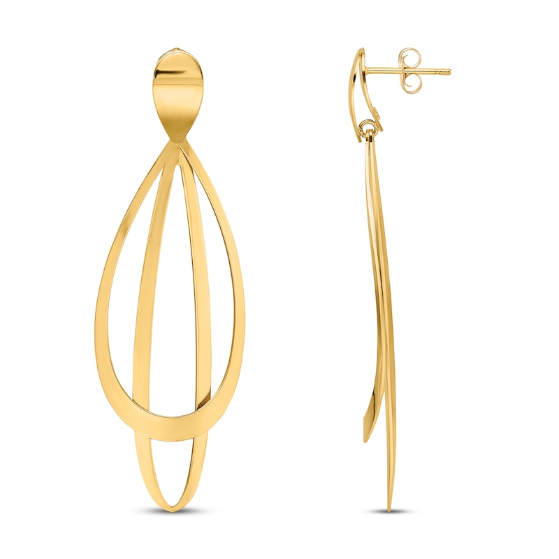 Polished and Brushed Post Dangle Earrings 14K Yellow Gold