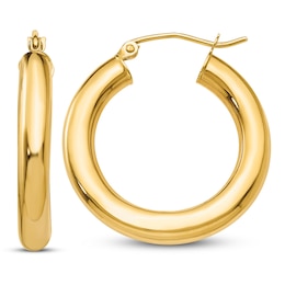 Lightweight Tube Hoop Earrings 14K Yellow Gold 25mm