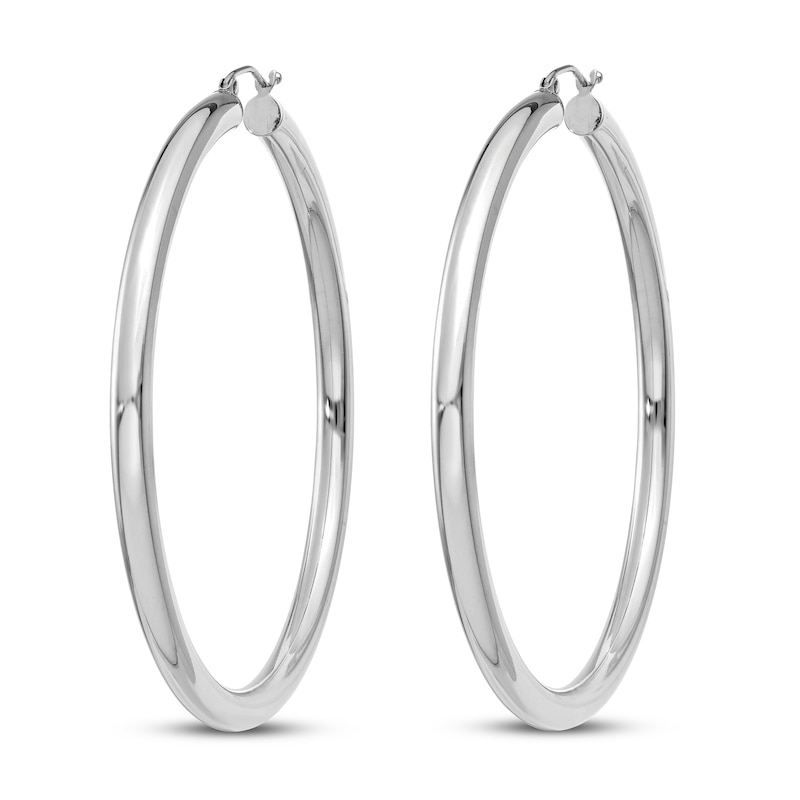 Lightweight Tube Hoop Earrings 14K White Gold 60mm