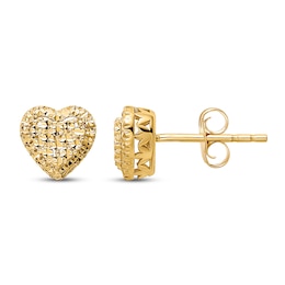 Diamond-cut Heart Stud Earrings 14K Yellow Gold