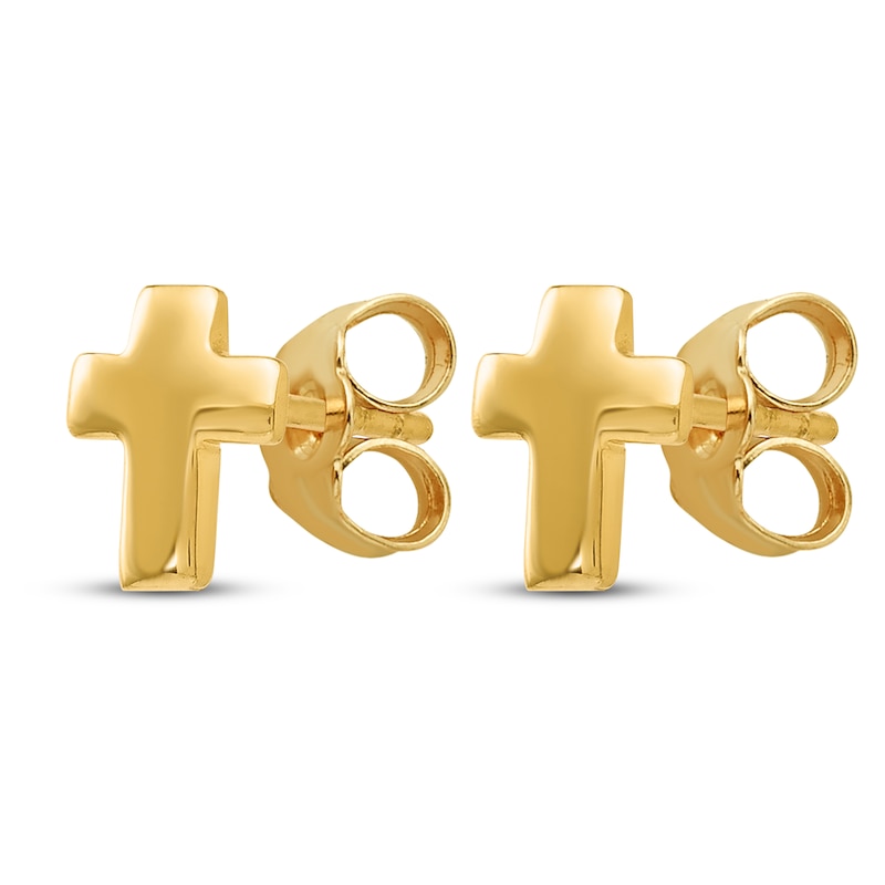 Cross Stud Earrings 14K Yellow Gold