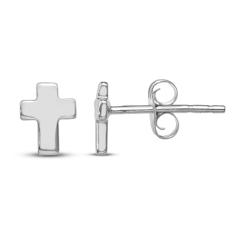 Cross Stud Earrings 14K White Gold