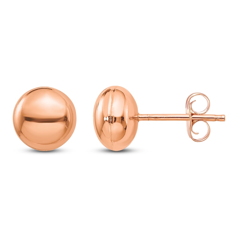 Button Stud Earrings 14K Rose Gold 8MM