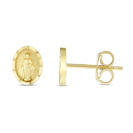 Diamond-Cut Religious Stud Earrings 14K Yellow Gold