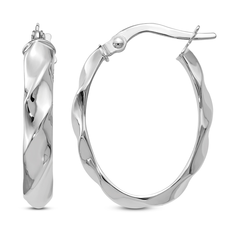 Polished & Twisted Oval Hoop 14K White Gold
