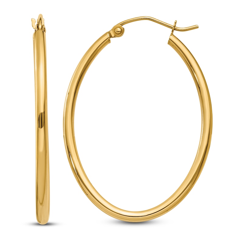 Polished Oval Hoop Earrings 14K Yellow Gold