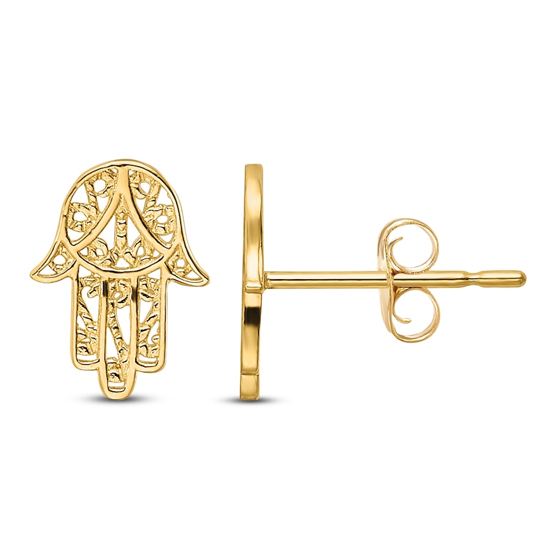 Main Image 1 of Hamsa Stud Earrings 14K Yellow Gold