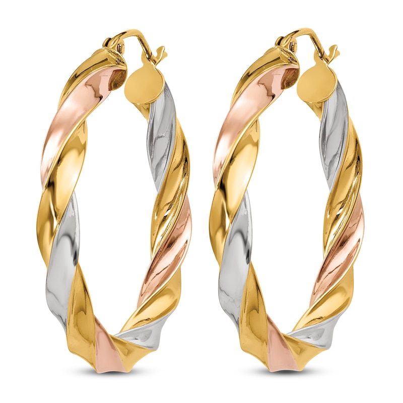 Twisted Hoop Earrings 14K Tri-Tone Gold