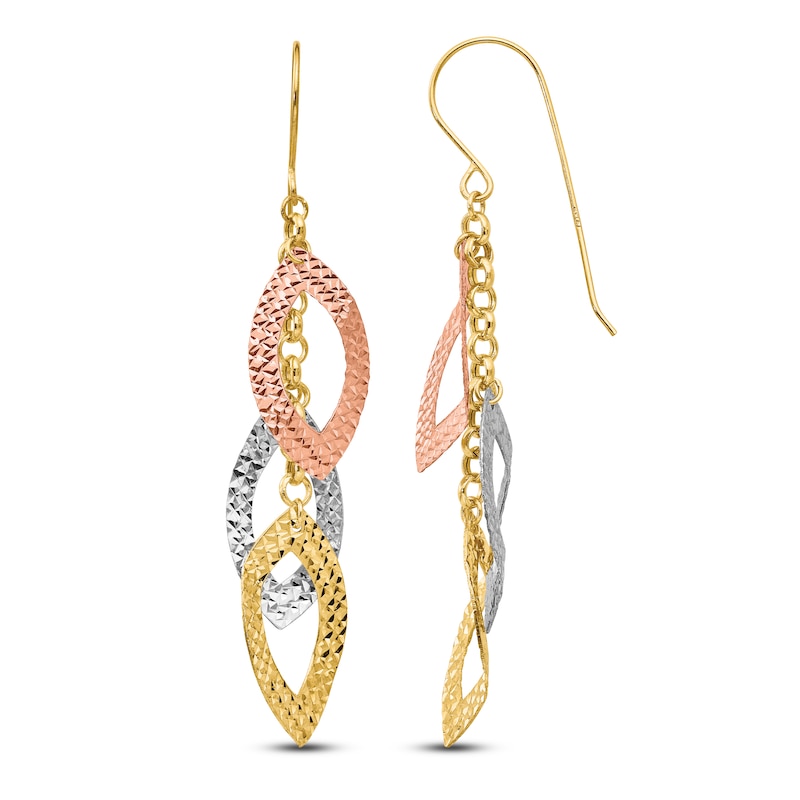 Polished Diamond-Cut Dangle Earrings 14K Tri-Tone Gold